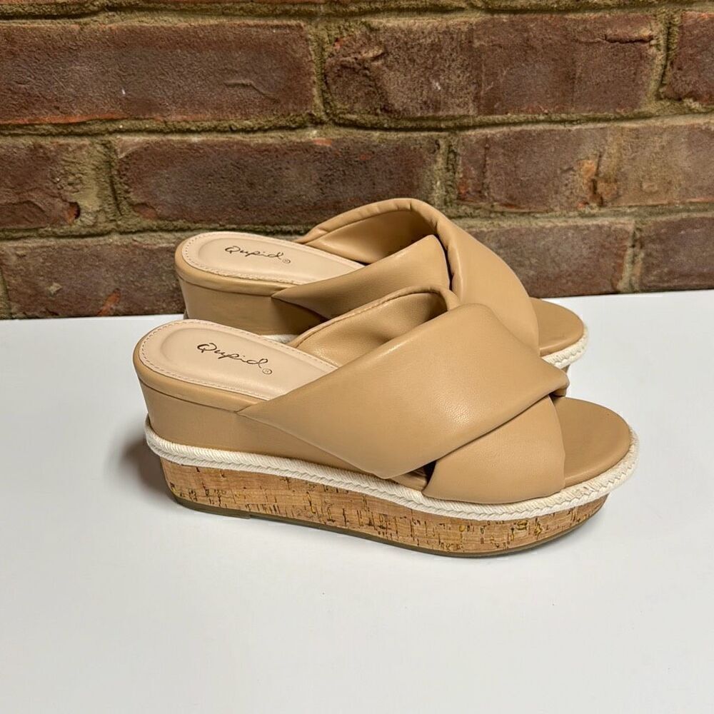 Qupid Beige Puff Slide Platform Wedge Sandal Size 6 NEW